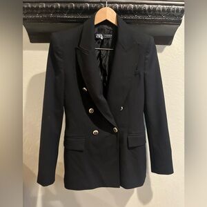Zara black structured blazer with gold decorative buttons